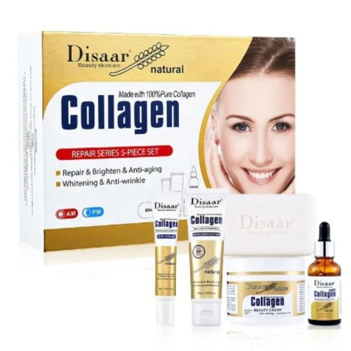 Collageen huidverzorging set - Serum; oogcrème; body crème; zonnebrand lotion en zeep